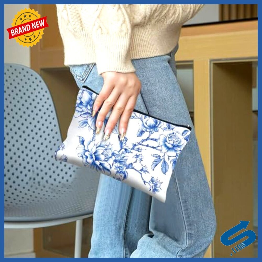 Floral Cosmetic Bags Bulk Set Canvas Travel Zipper Pouches Elegant Retro - Picture 5 of 6
